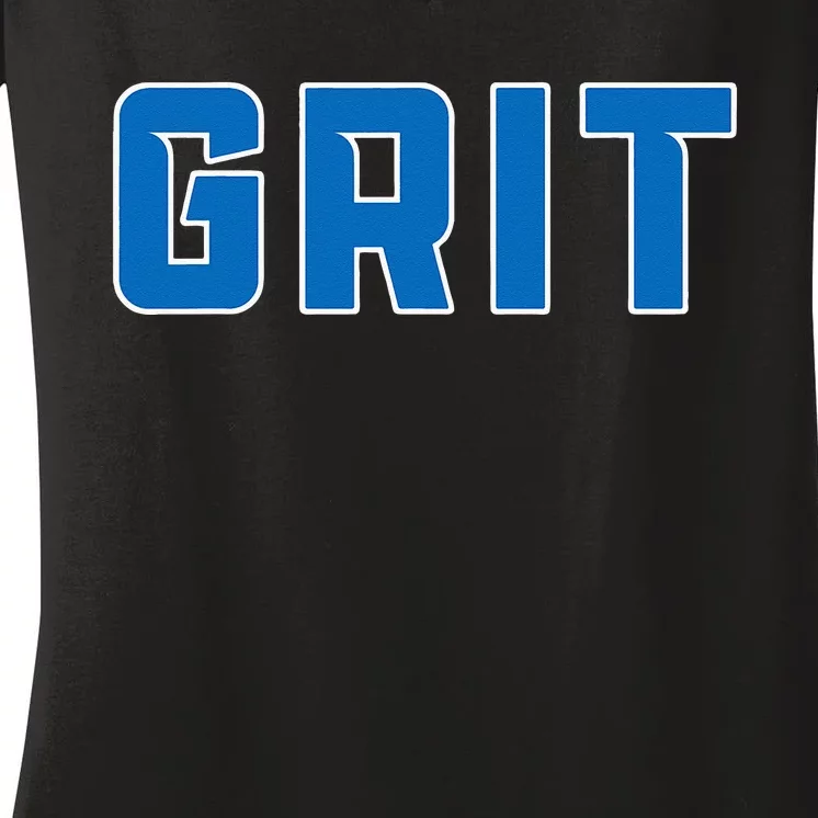 Grit Detroit Michigan Blue And White Women's V-Neck T-Shirt