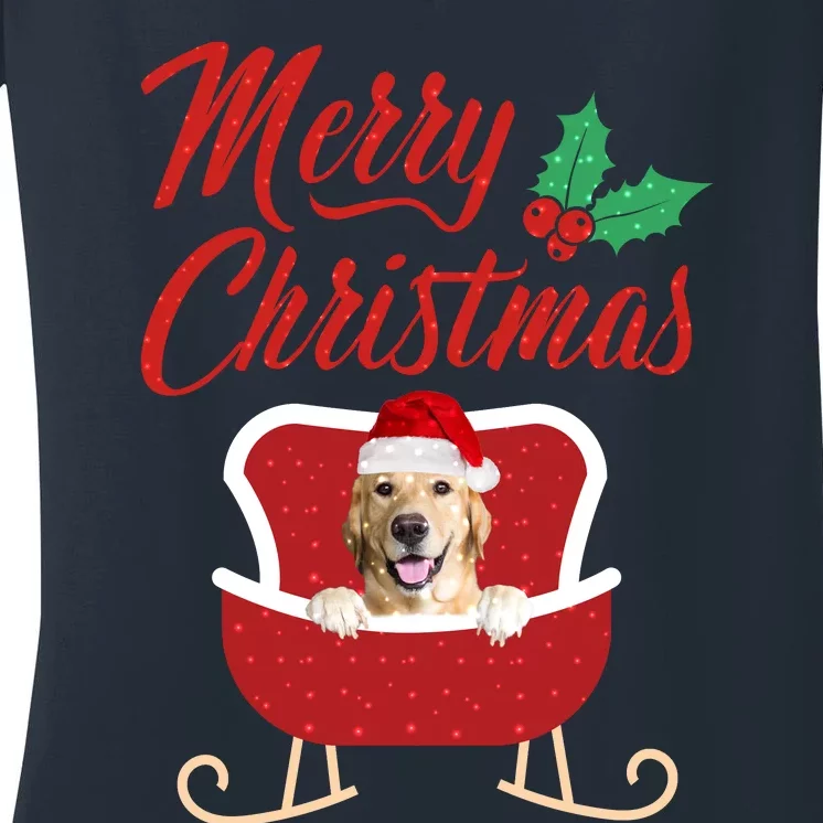 GoldenRetriever Dog Merry Christmas Design For The Holiday Season! Women's V-Neck T-Shirt