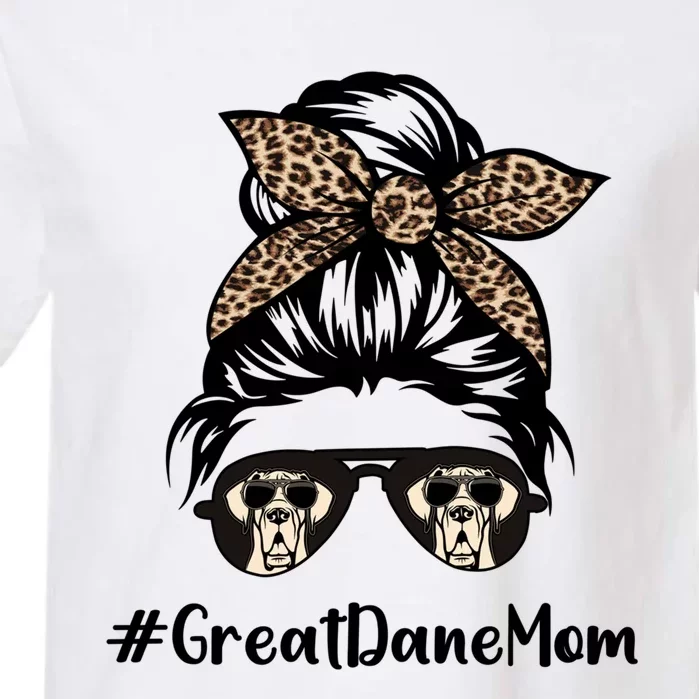 Great Dane Mom Life Messy Bun Hair Leopard Bandana Gift Garment-Dyed Heavyweight T-Shirt