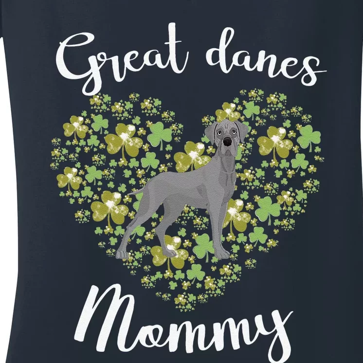 Great Danes Mommy Irish Shamrock Heart Funny St Patricks Day Women's V-Neck T-Shirt