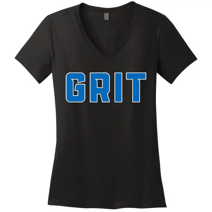 Grit Detroit Michigan Blue And White Women's V-Neck T-Shirt