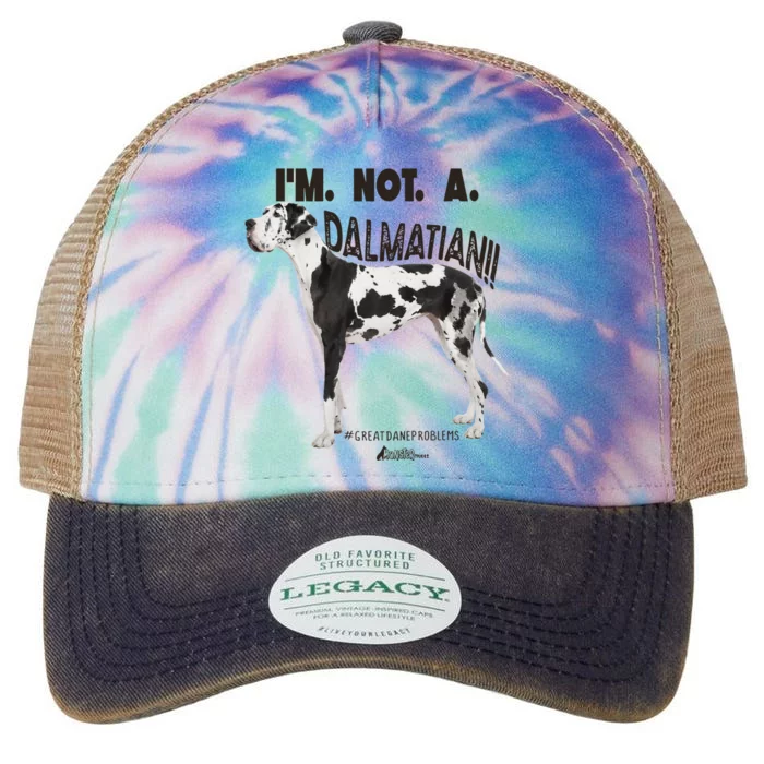 Great Dane Not a Dalmatian Harlequin Dane Funny Dog Legacy Tie Dye Trucker Hat