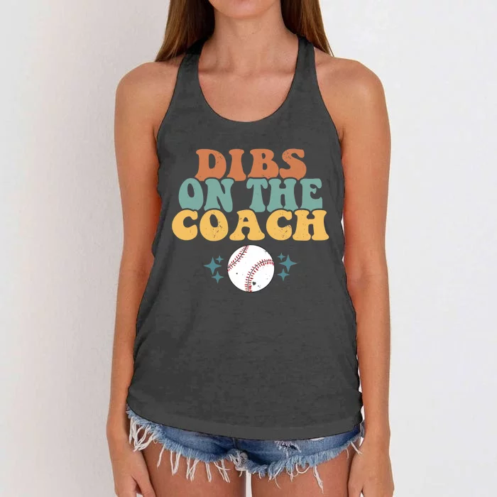 Girlfriend Dibs on Coach Retro Groovy Baseball Coach's Wife Women's Knotted Racerback Tank