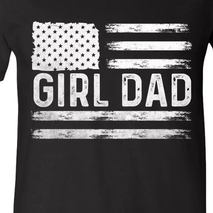 Girl Dad Proud FatherS Day Distressed Flag Apparel V-Neck T-Shirt