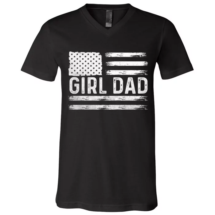 Girl Dad Proud FatherS Day Distressed Flag Apparel V-Neck T-Shirt