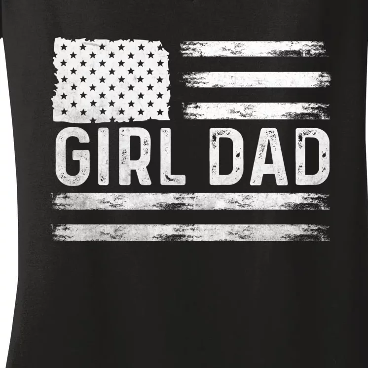 Girl Dad Proud FatherS Day Distressed Flag Apparel Women's V-Neck T-Shirt