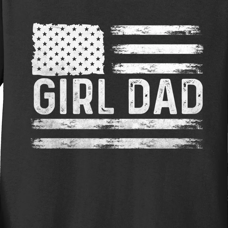 Girl Dad Proud FatherS Day Distressed Flag Apparel Kids Long Sleeve Shirt