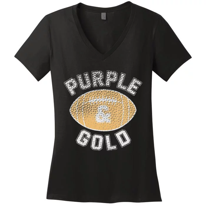 Game Day Purple And Gold Football Group High School Women's V-Neck T-Shirt