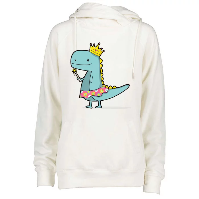 Girl Dinosaur Princess Art Womens Funnel Neck Pullover Hood