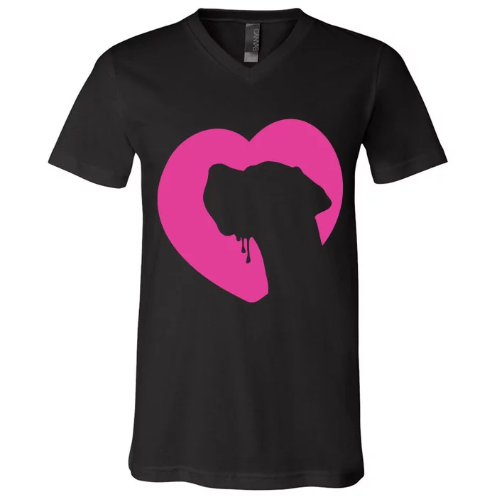 Great Dane Profile Heart Pink V-Neck T-Shirt