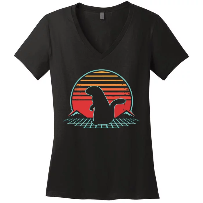 Groundhog Day Retro Vintage 80s Style Gift Women's V-Neck T-Shirt