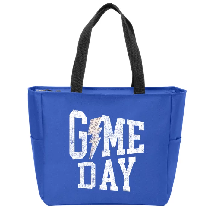 Game Day Retro Leopard Bolt Lightning Cheetah Cute For Games Gift Zip Tote Bag