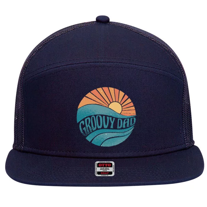 Groovy Dad Retro Sunset Gift 7 Panel Mesh Trucker Snapback Hat