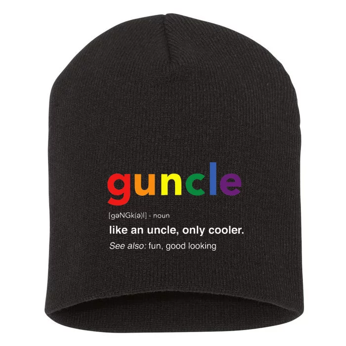 Guncle Definition Rainbow Pride Color for Gay Uncle Short Acrylic Beanie