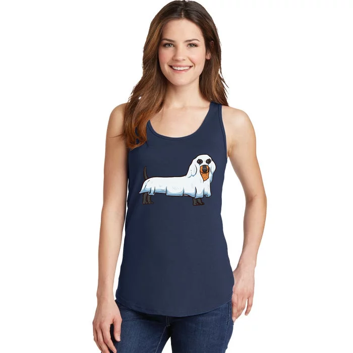 Ghost Dachshund Spooky Dog Wiener Halloween Costume Ladies Essential Tank