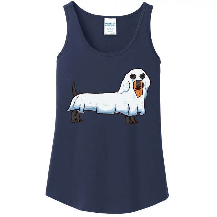 Ghost Dachshund Spooky Dog Wiener Halloween Costume Ladies Essential Tank