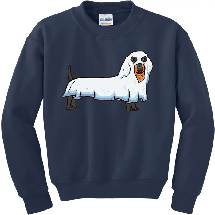 Ghost Dachshund Spooky Dog Wiener Halloween Costume Kids Sweatshirt