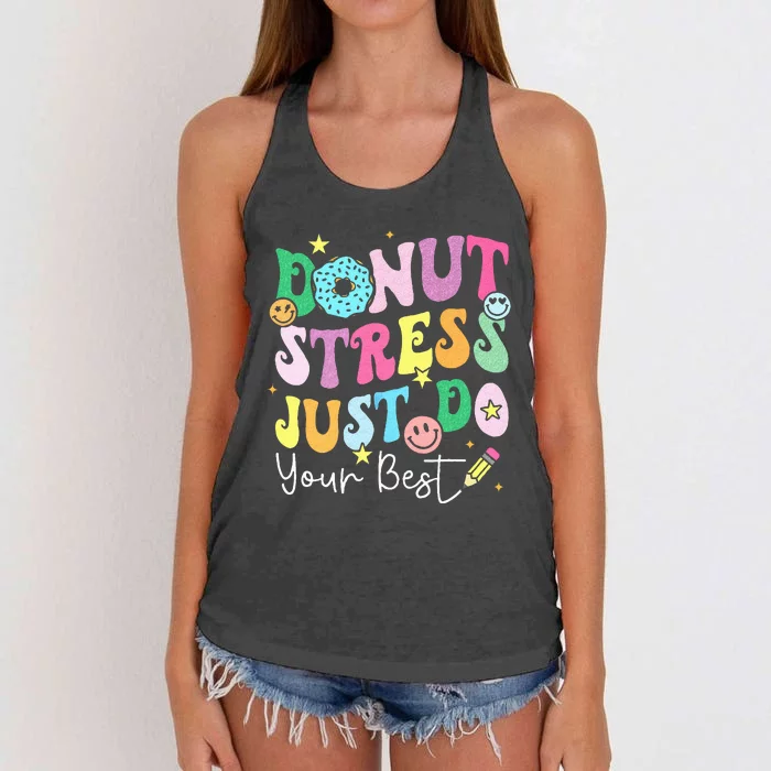 Groovy Donut Stress Just Do Your Best Test Day Women's Knotted Racerback Tank