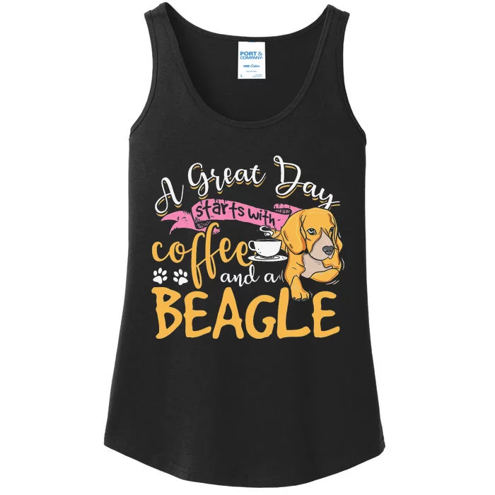 Great Day Starts With Coffee and a Beagle Ladies Essential Tank