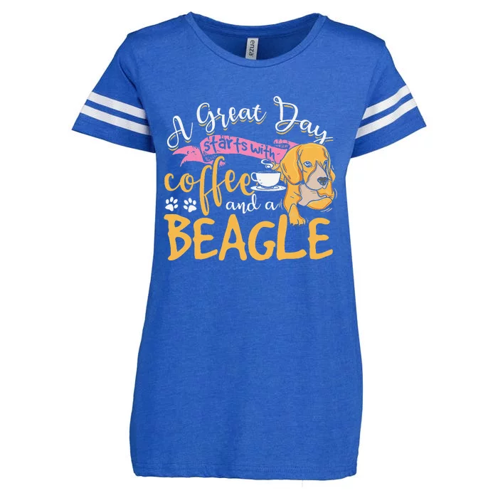 Great Day Starts With Coffee and a Beagle Enza Ladies Jersey Football T-Shirt