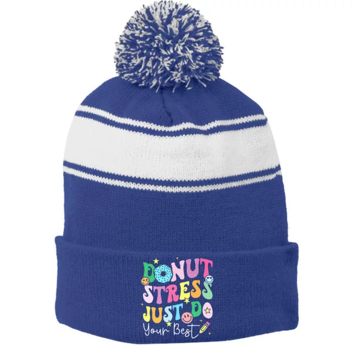 Groovy Donut Stress Just Do Your Best Test Day Stripe Pom Pom Beanie