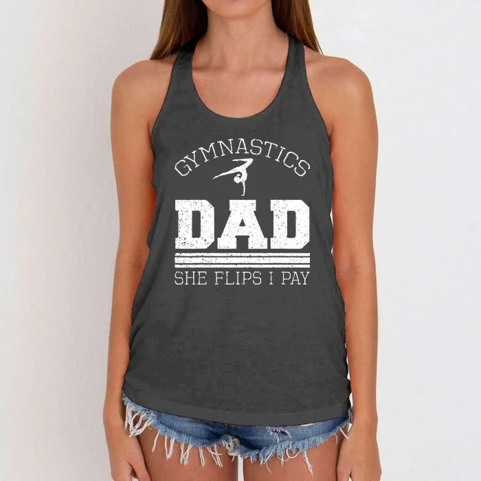 Gymnastics Dad She Flips I Pay Gymnast Balance Gymnastics Women's Knotted Racerback Tank