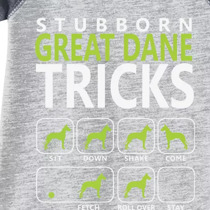 Great Dane Shirts Stubborn Great Dane Tricks Dog Infant Baby Jersey Bodysuit