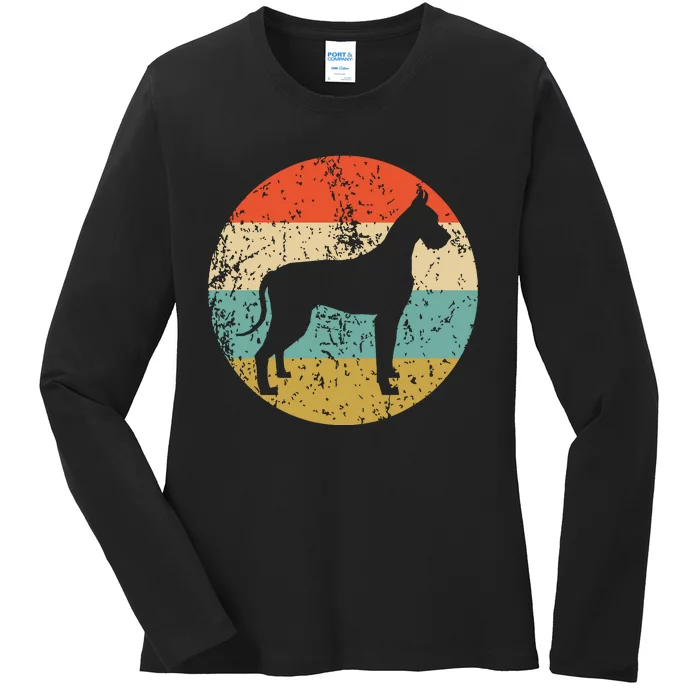 Great Dane Shirts Vintage Retro Great Dane Dog Ladies Long Sleeve Shirt