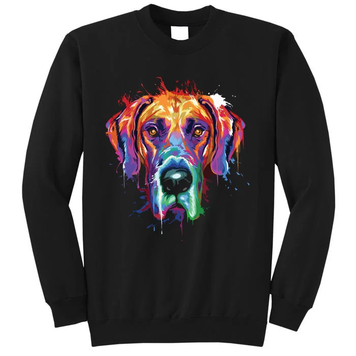 Great Dane Splash Art Dane Shirts Great Dane Gifts Tall Sweatshirt