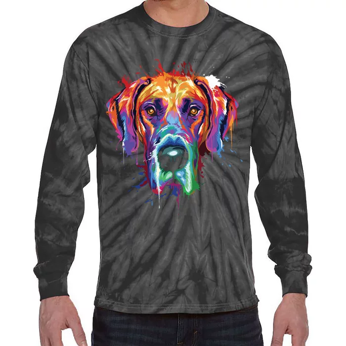 Great Dane Splash Art Dane Shirts Great Dane Gifts Tie-Dye Long Sleeve Shirt