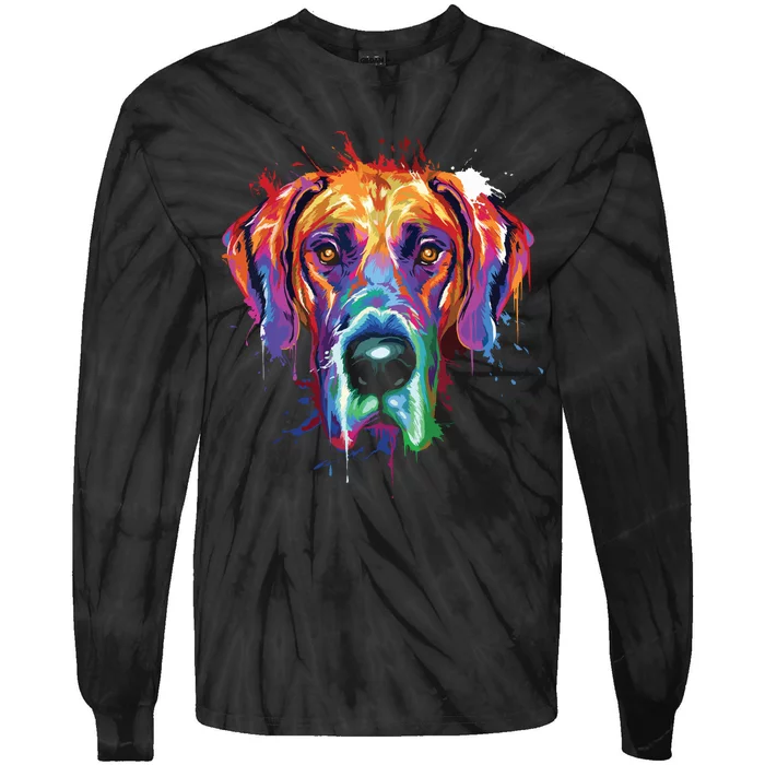 Great Dane Splash Art Dane Shirts Great Dane Gifts Tie-Dye Long Sleeve Shirt