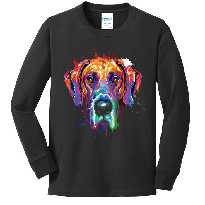 Great Dane Splash Art Dane Shirts Great Dane Gifts Kids Long Sleeve Shirt