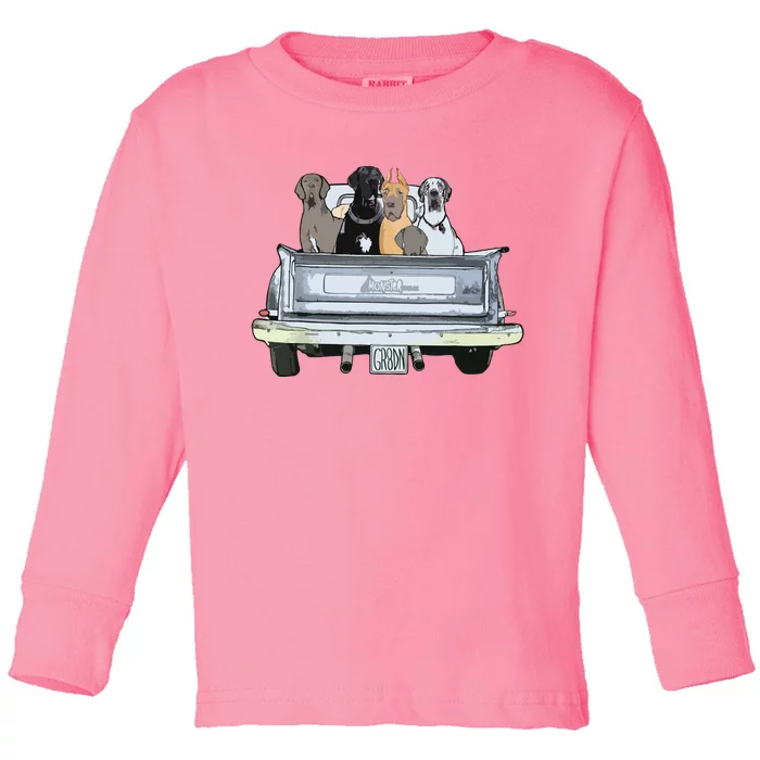 Great Dane Squad Pickup Truck Top For Men Large Dog Dad Toddler Long Sleeve Shirt