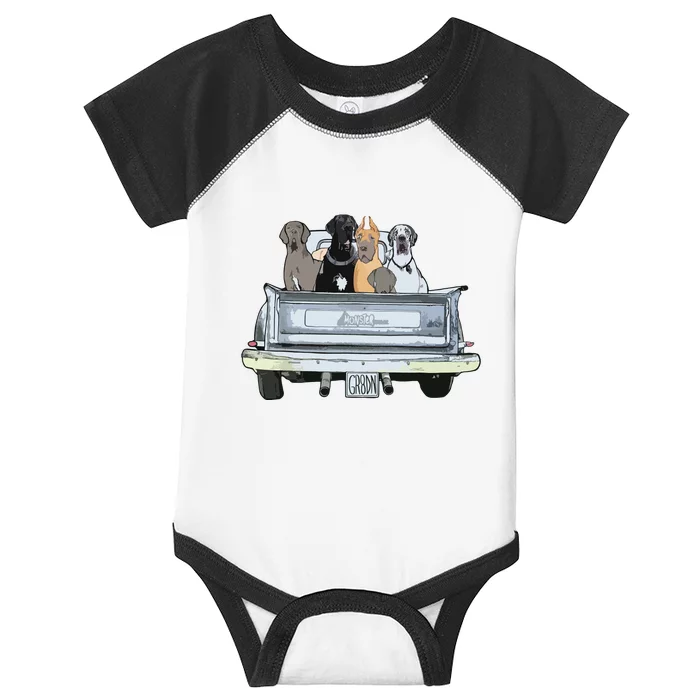 Great Dane Squad Pickup Truck Top For Men Large Dog Dad Infant Baby Jersey Bodysuit