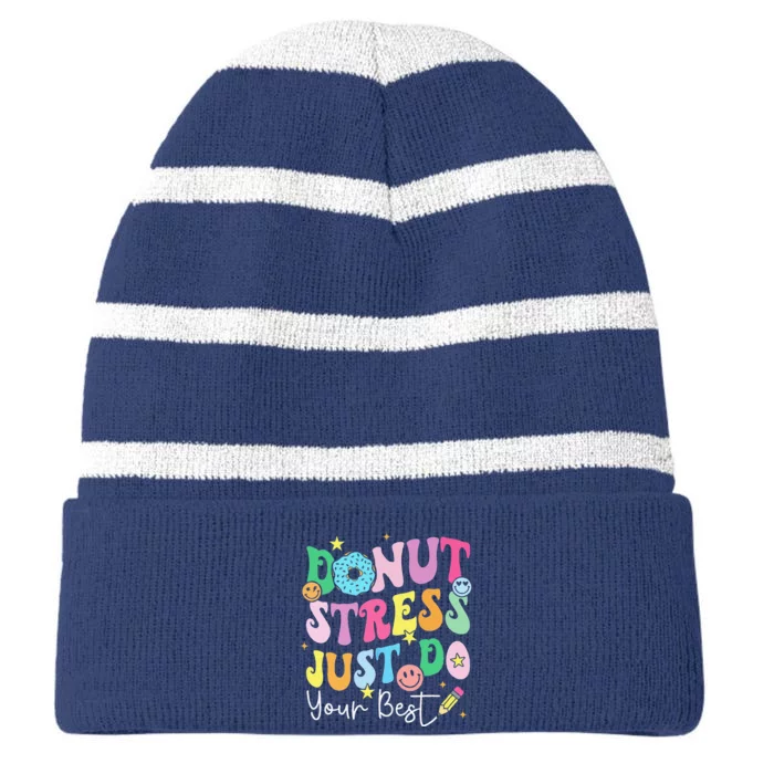 Groovy Donut Stress Just Do Your Best Test Day Teachers Striped Beanie with Solid Band