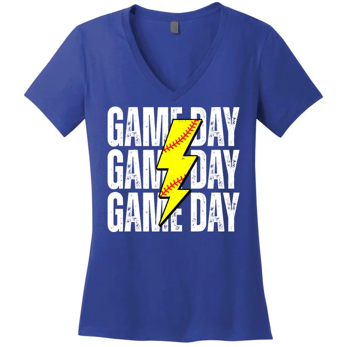 Game Day Softball Sport Vintage Women's V-Neck T-Shirt