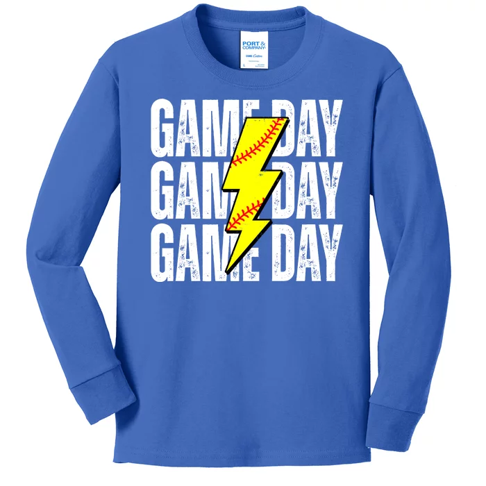 Game Day Softball Sport Vintage Kids Long Sleeve Shirt