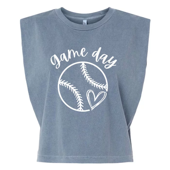 Game Day Softball Heart Love Baseball Garment-Dyed Women's Muscle Tee