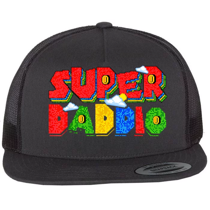 Gamer Dad Super Daddio Fathers Day Funny Gift From Kids Flat Bill Trucker Hat