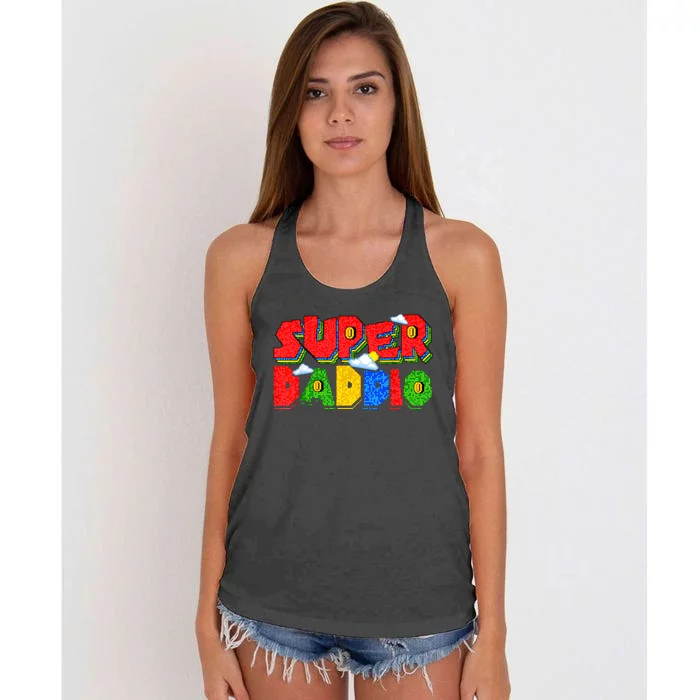 Gamer Dad Super Daddio Fathers Day Funny Gift From Kids Women's Knotted Racerback Tank