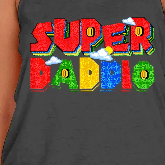 Gamer Dad Super Daddio Fathers Day Funny Gift From Kids Women's Knotted Racerback Tank