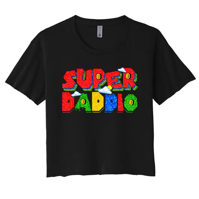 Gamer Dad Super Daddio Fathers Day Funny Gift From Women's Crop Top Tee