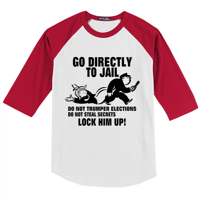 Go Directly To Jail TRUMP, Lock Him Up Kids Colorblock Raglan Jersey