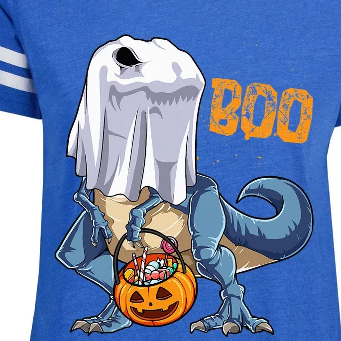 Ghost Dinosaur T Rex Funny Boo Halloween Pumpkin Enza Ladies Jersey Football T-Shirt