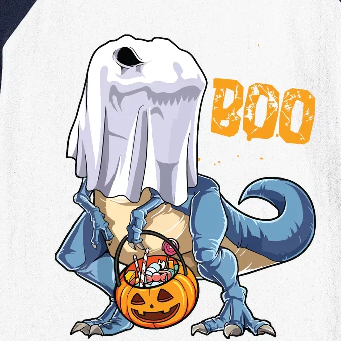 Ghost Dinosaur T Rex Funny Boo Halloween Pumpkin Baseball Sleeve Shirt