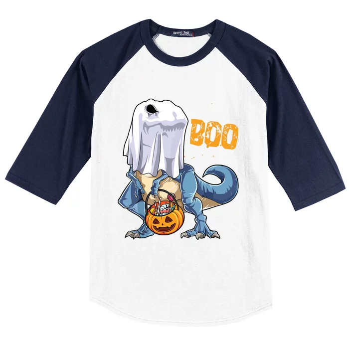 Ghost Dinosaur T Rex Funny Boo Halloween Pumpkin Baseball Sleeve Shirt