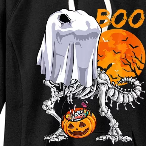 Ghost Dinosaur T Rex Skeleton Boo Halloween Trick Sweat Women's Fleece Hoodie