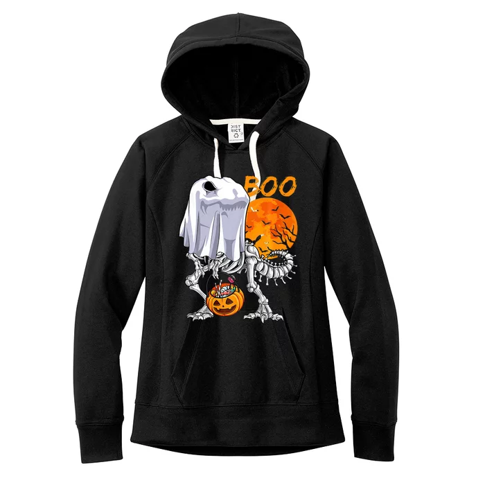 Ghost Dinosaur T Rex Skeleton Boo Halloween Trick Sweat Women's Fleece Hoodie