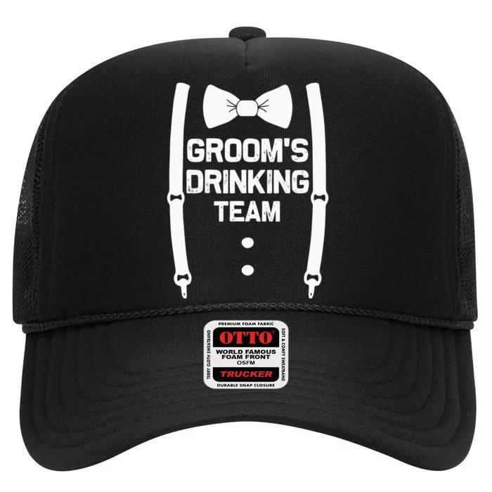 Groom's Drinking Team | Bachelor Party Squad | Wedding High Crown Mesh Trucker Hat