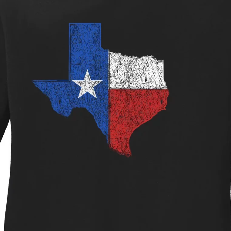 Grunge Distressed Texas Logo Ladies Long Sleeve Shirt